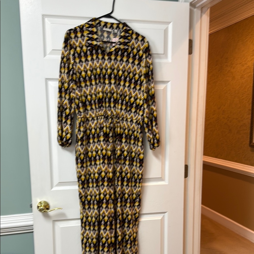 Eva Mendes Black and Gold Long Sleeve Jumpsuit